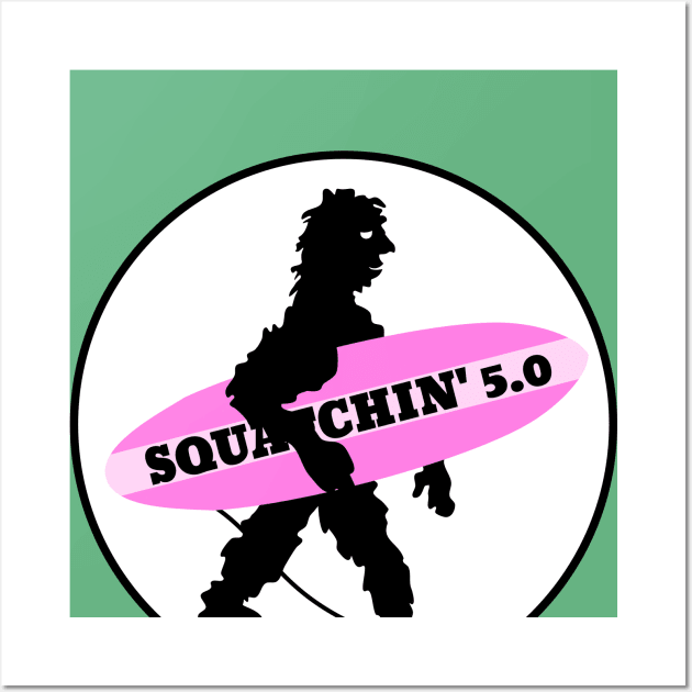 Sasquatch Squatchin' Surfing Bigfoot Wall Art by mailboxdisco